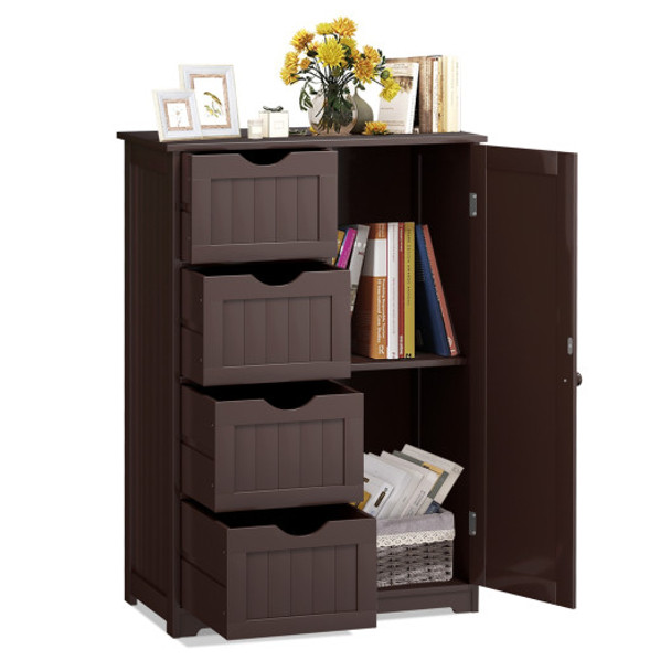 Standing Indoor Wooden Cabinet with 4 Drawers-Brown