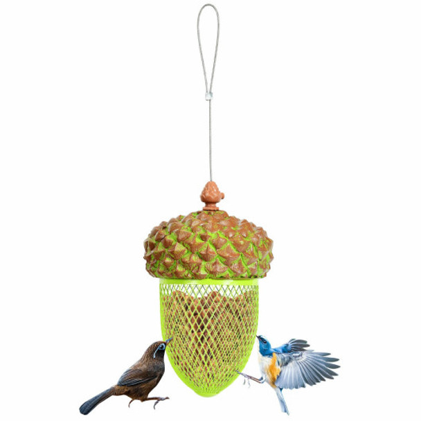 Metal Acorn Wild Bird Feeder Outdoor Hanging Food Dispenser for Garden Yard-Brown