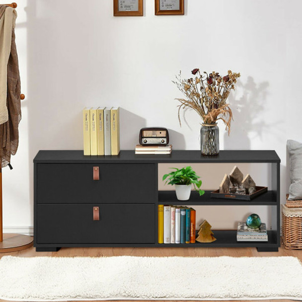 Entertainment Media TV Stand with Drawers-Black