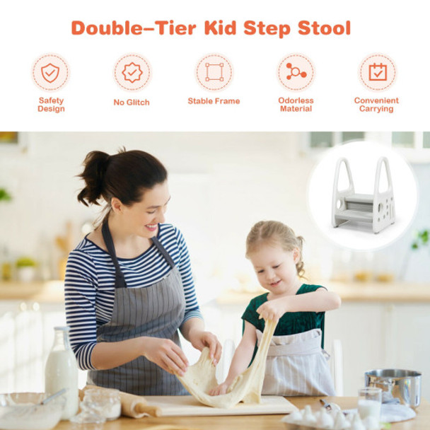 Kids Step Stool Learning Helper with Armrest for Kitchen Toilet Potty Training-Gray