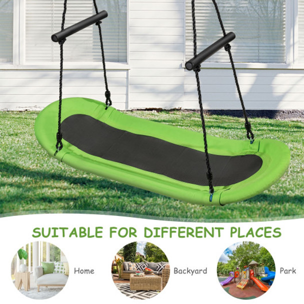 Saucer Tree Swing Surf Kids Outdoor Adjustable Oval Platform Set with Handle-Green