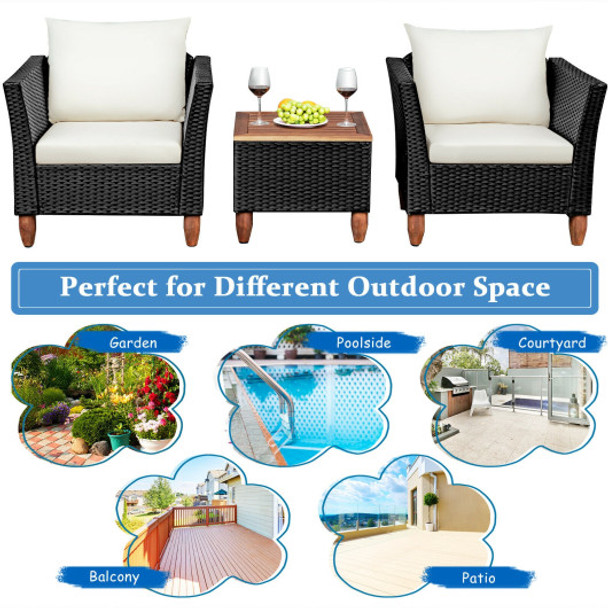 3 Pieces Outdoor Patio Rattan Furniture Set with Coffee Table