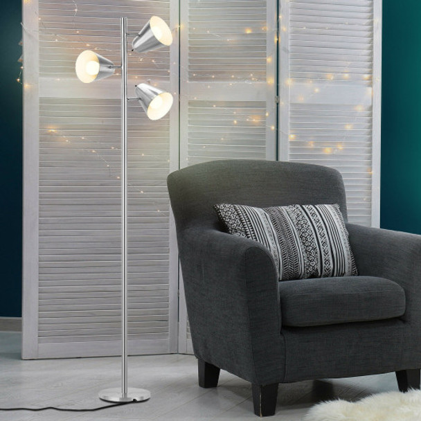 64 Inch 3-Light LED Floor Lamp Reading Light for Living Room Bedroom-Silver