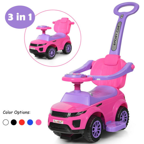 Honey Joy 3 in 1 Ride on Push Car Toddler Stroller Sliding Car with Music-Pink