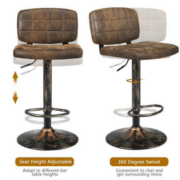 Set of 2 Adjustable Bar Stools Swivel Bar Chairs with Backrest