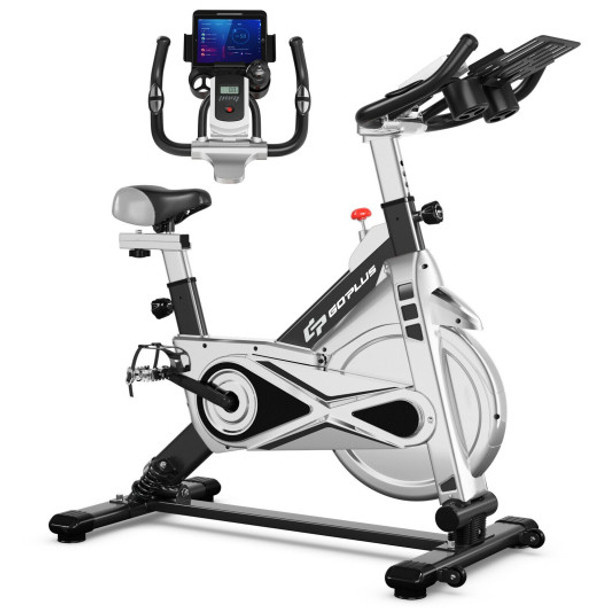 Stationary Silent Belt Adjustable Exercise Bike with Phone Holder and Electronic Display-Black