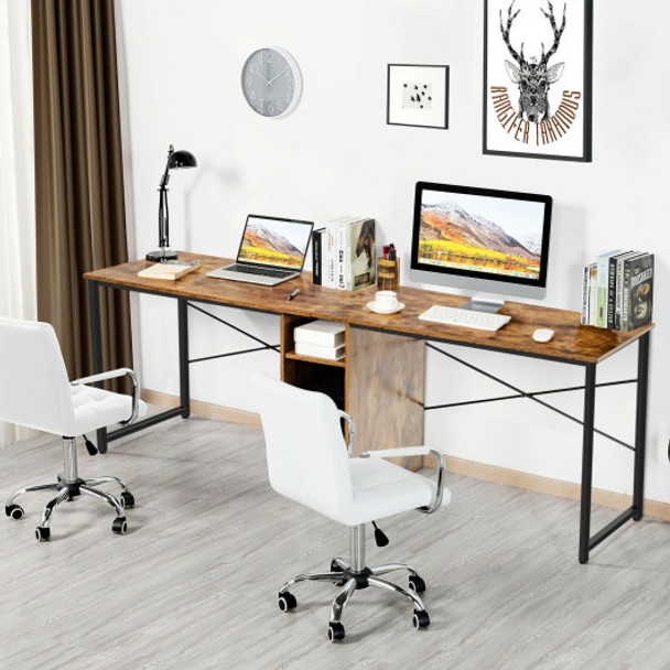 79 Inches Multifunctional Office Desk for 2 Person with Storage-Brown