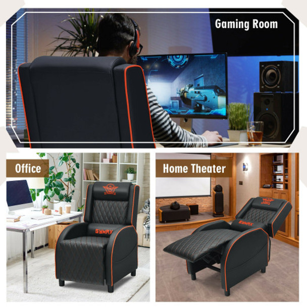 Massage Gaming Recliner Chair with Headrest and Adjustable Backrest for Home Theater-Orange