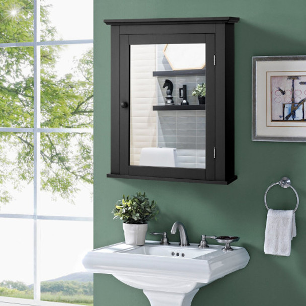 Bathroom Mirror Cabinet Wall Mounted Adjustable Shelf Medicine Storage-Black