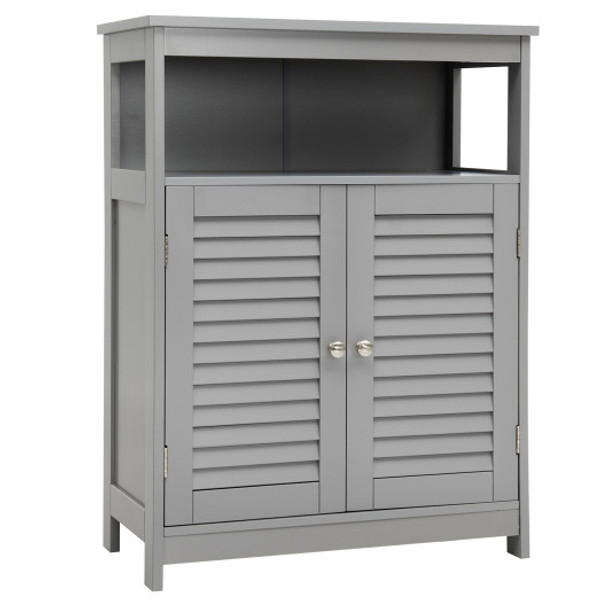 Wood Freestanding Bathroom Storage Cabinet with Double Shutter Door-Gray
