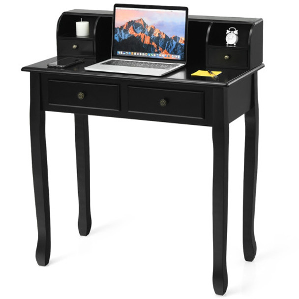 Removable Floating Organizer 2-Tier Mission Home Computer Vanity Desk-Black