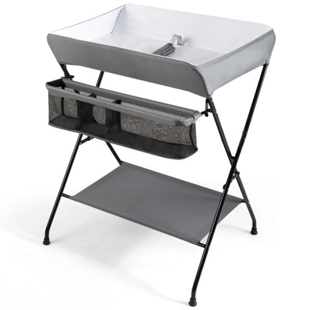 Portable Infant Changing Station Baby Diaper Table with Safety Belt-Gray