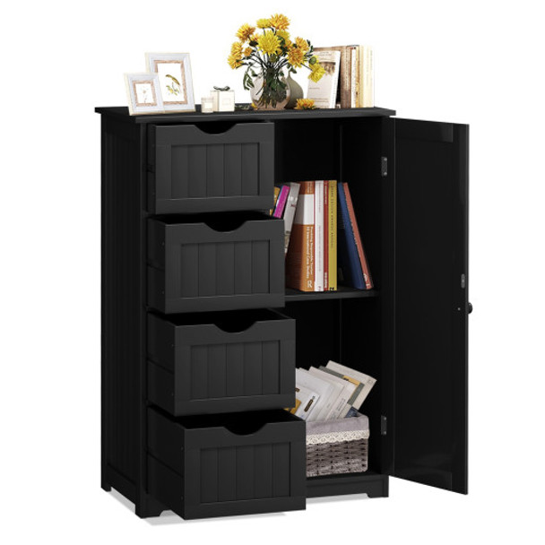 Standing Indoor Wooden Cabinet with 4 Drawers-Black