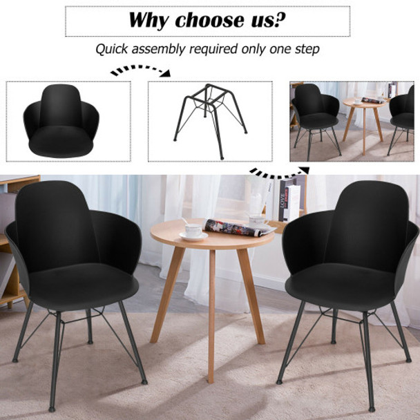 Set of 2 Metal Frame Modern Petal-Shape Plastic Dining Chair-Black