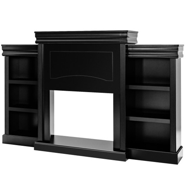 70 Inch Modern Fireplace Media Entertainment Center with Bookcase-Black