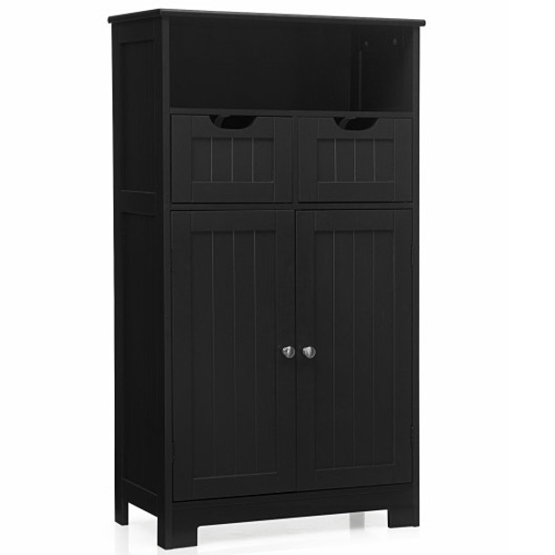 Bathroom Wooden Side Cabinet  with 2 Drawers and 2 Doors-Black