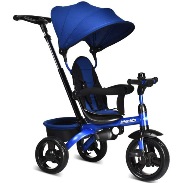 4-in-1 Kids Tricycle with Adjustable Push Handle-Blue