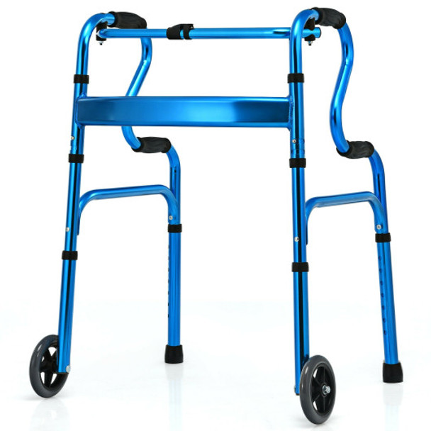 Aluminum Heavy-Duty Folding Wheeled Stand-Assist Walker-Blue