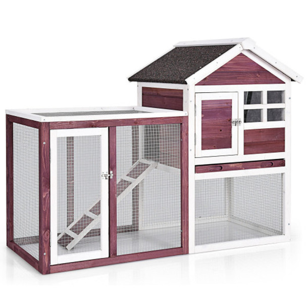 Outdoor Wooden Rabbit hutch-White