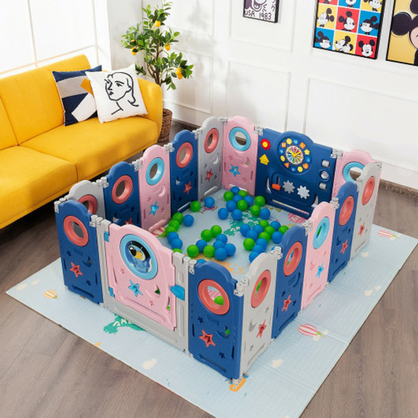 16-Panel Foldable Baby Safety Play Center with Lockable Gate