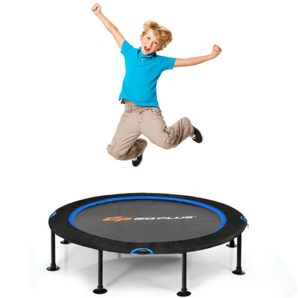 47 Inch Folding Trampoline Fitness Exercise Rebound with Safety Pad Kids and Adults-Blue