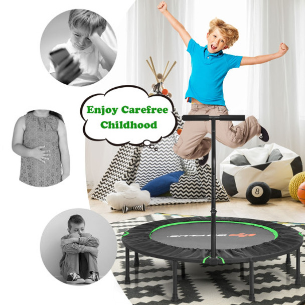 47" Folding Trampoline Fitness Exercise Rebound with Handle for Adults and Kids-Green