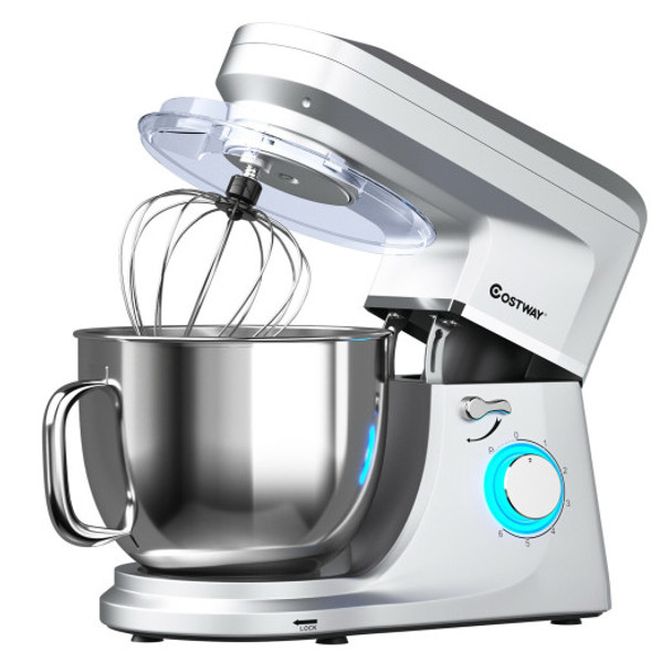 7.5 QT Tilt-Head Stand Mixer 6 Speed 660W with Dough Hook Beater -Silver