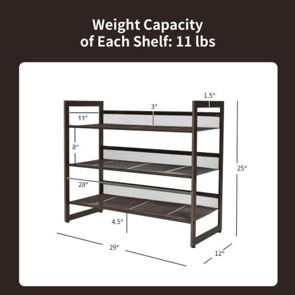 Adjustable to Flat or Slant Shoe Organizer Stand-3-Tier