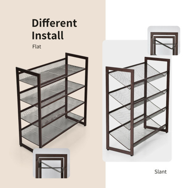 Adjustable to Flat or Slant Shoe Organizer Stand-4-Tier