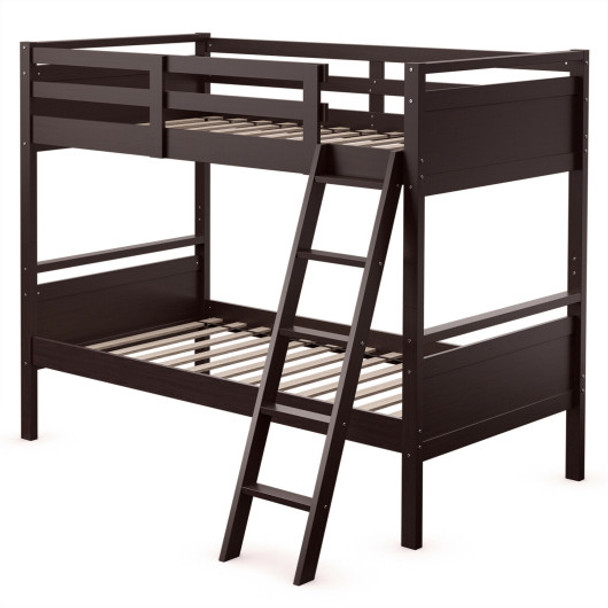 Twin Over Twin Bunk Bed Convertible 2 Individual Beds Wooden -Espresso