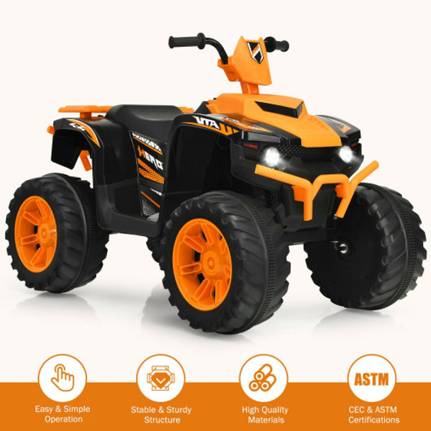 12V Kids Electric 4-Wheeler ATV Quad Ride On Car with LED Light-Orange