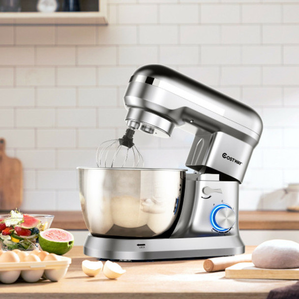 4.8 Qt 8-speed Electric Food Mixer with Dough Hook Beater-Silver