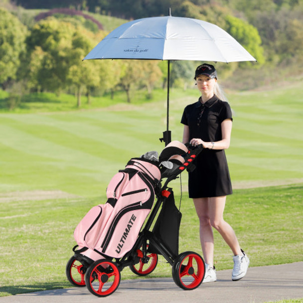 Lightweight Foldable Collapsible 4 Wheels Golf Push Cart-Red