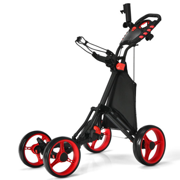 Lightweight Foldable Collapsible 4 Wheels Golf Push Cart-Red