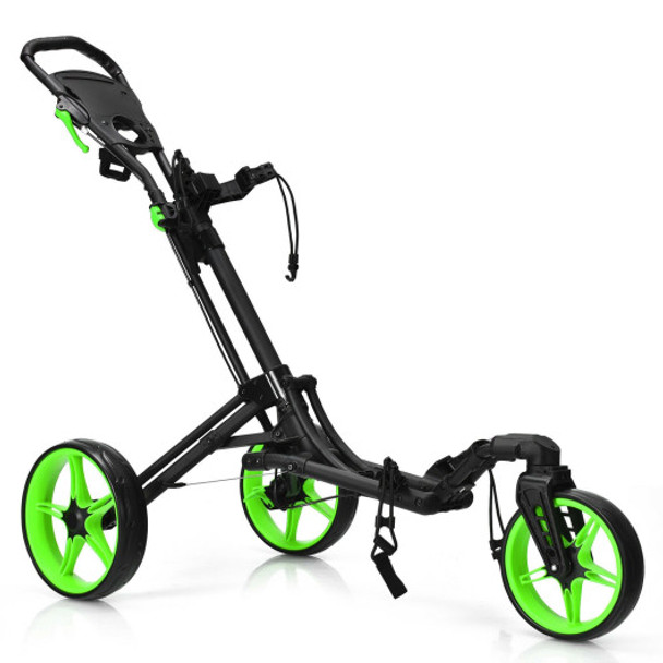 Folding Golf Push Cart with Scoreboard Adjustable Handle Swivel Wheel-Green