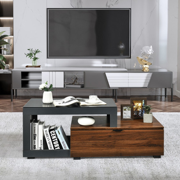 Modern Chic Glass Top Cocktail Coffee Table with Storage Cabinet