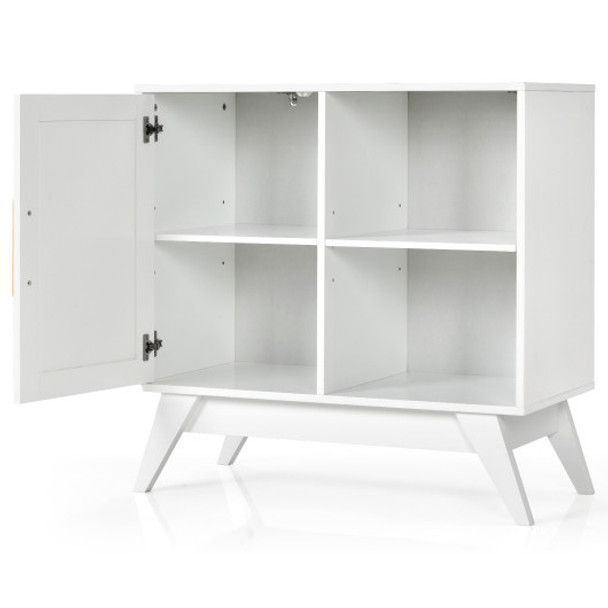 Storage Cabinet Free Standing with Adjustable Shelves Weaved Door-White