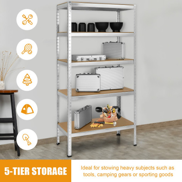 71 inch Heavy Duty Steel Adjustable 5 Level Storage Shelves-Silver