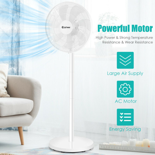 16 Inch Oscillating Pedestal 3-Speed Adjustable Height Fan with Remote Control-White