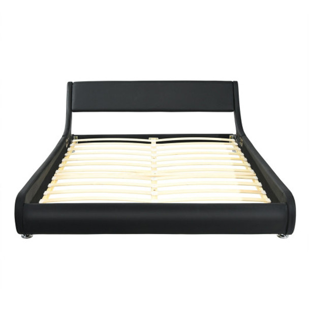 Full Size Faux Leather Upholstered Platform Bed Adjustable Headboard-Black
