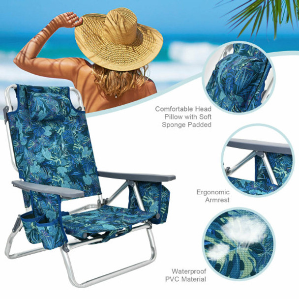 2 Pack 5-Position Outdoor Folding Backpack Beach Table Chair Reclining Chair Set-Multicolor