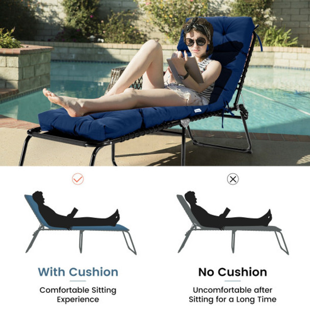 Outdoor Lounge Chaise Cushion with String Ties for Garden Poolside-Navy
