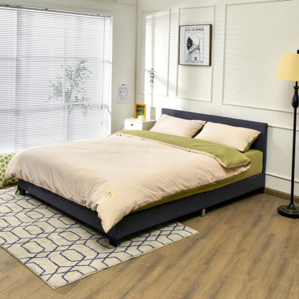 Full Upholstered Platform Bed Frame with Headboard Wood Slat-Black