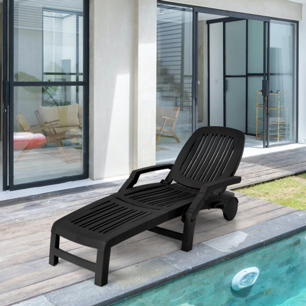 Adjustable Patio Sun Lounger with Weather Resistant Wheels-Black