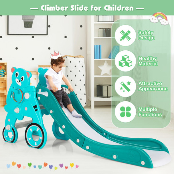 4 in 1 Foldable Baby Slide Toddler Climber Slide PlaySet with Ball-Green