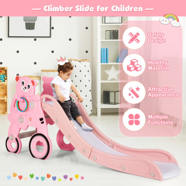 4 in 1 Foldable Baby Slide Toddler Climber Slide PlaySet with Ball-Pink