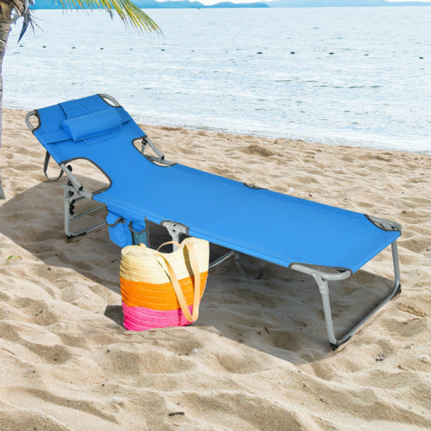 Folding Beach Lounge Chair with Pillow for Outdoor-Blue