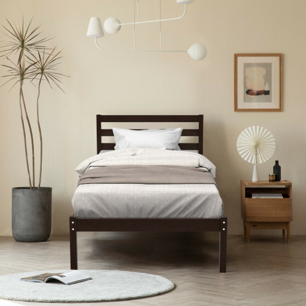 Twin Size Wood Platform Bed Frame with Headboard