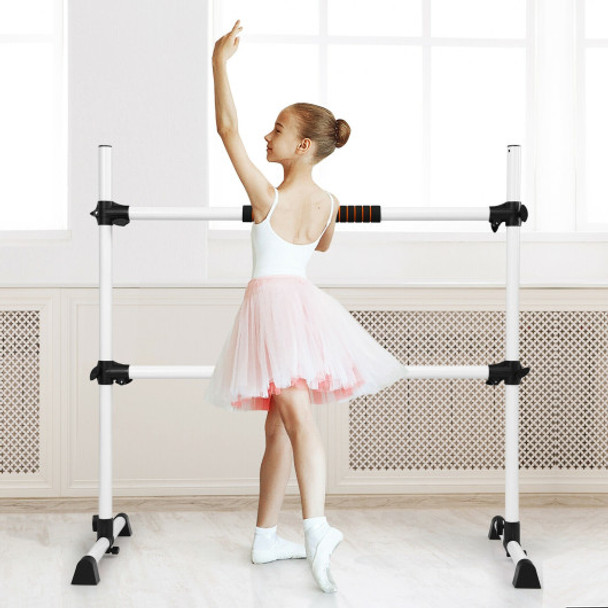 4 Feet Portable Freestanding Stable Construction Pilates Ballet Barre with Double Dance Bar-Silver Gray