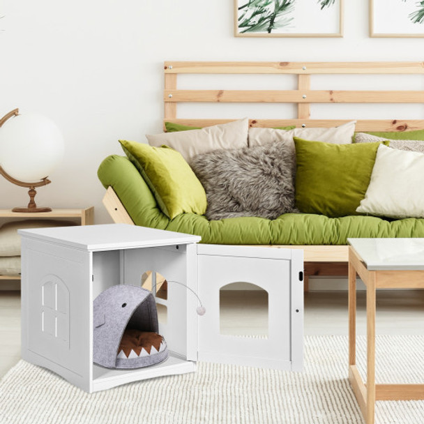 Side Table Nightstand Decorative Cat House-White